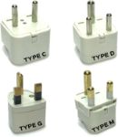 4-Pack Universal Travel Plug Adapters For Europe, India, Africa, UK, Hong Kong, Saudi Arabia - Type C,D,G,M, White