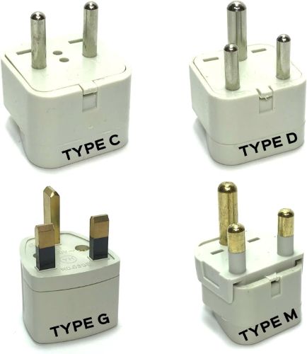 4-Pack Universal Travel Plug Adapters For Europe, India, Africa, UK, Hong Kong, Saudi Arabia - Type C,D,G,M, White