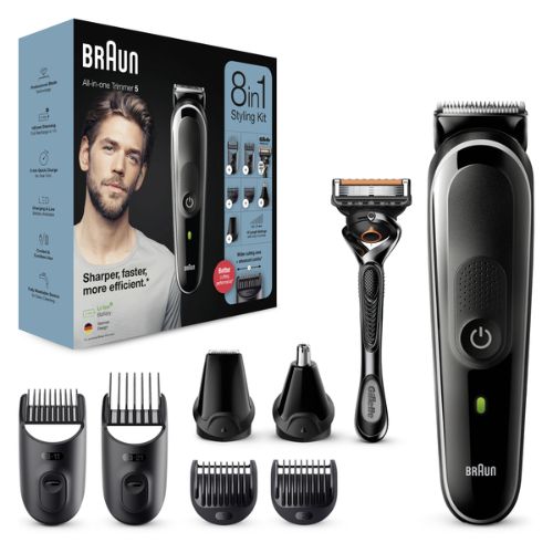Braun MGK5360 220 Volt EU Plug 8-in-1 Face & Head, Beard Trimmer Hair Clipper Styling Kit with Gillette Razor