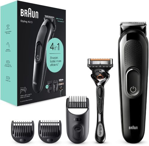 Braun SK3300 220 Volt EU Plug 4-in-1 Face & Head, Beard Trimmer Hair Clipper Styling Kit with Gillette Razor