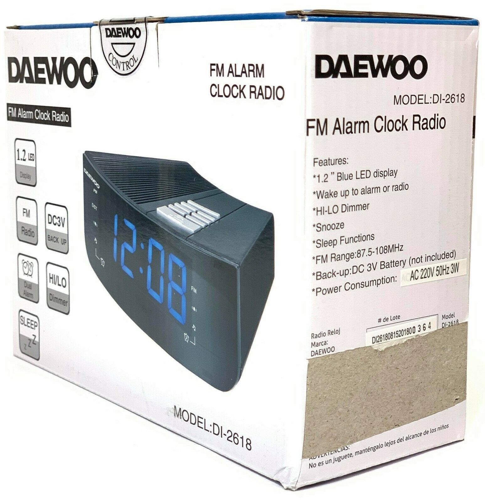 New Daewoo 220 Volt DI-2628 Alarm Clock Radio for Export 220v Overseas Use Only 
