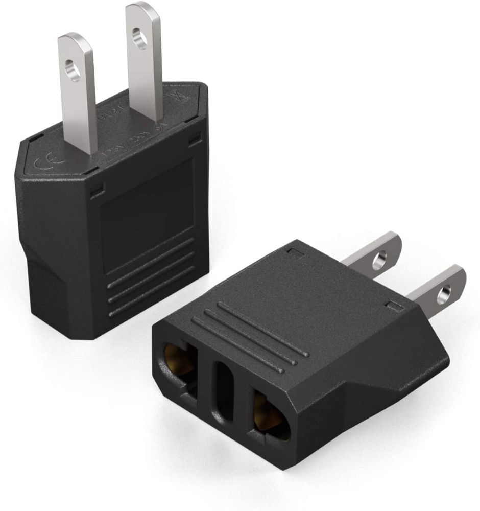 Us Plug Design Type A European To American Plug Adapter, Black, Flat Blades