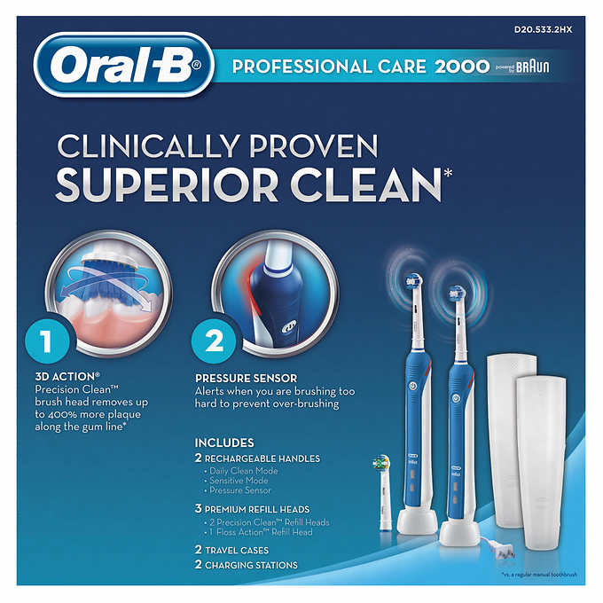 Schrikken Gevangene Inleg Oral-B D20.533.2HX Professional Care 2000 Rechargeable Toothbrush 2 Pack  110 Volt USA USE #D20.533.2HX