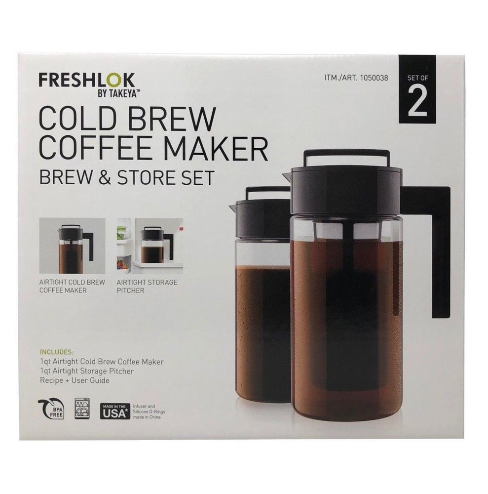 Takeya Cold Brew Coffee Maker & Storage Pitcher Set 1 Quart Size 2-PACK